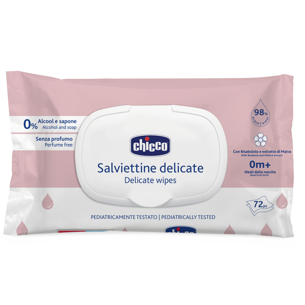 Салфетки влажные очищающие Chicco ( без отдушки) с клапаном, 72 шт. 1