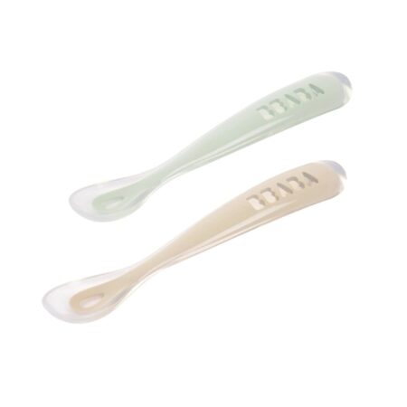 Набор из двух силиконовых ложек Beaba 4М+ с боксом для хранения SET 2 1AGE SILIC SPOON+BOX CLA