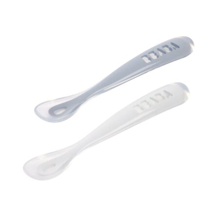 Набор из двух силиконовых ложек Beaba 4М+ с боксом для хранения SET 2 1AGE SILIC SPOON+BOX PEB