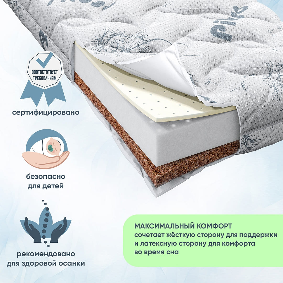 Матрас беспружинный Pituso стеганый трикотаж Coco Lat 120х60х12 4 Матрас беспружинный Pituso стеганый трикотаж Coco Lat 120х60х12